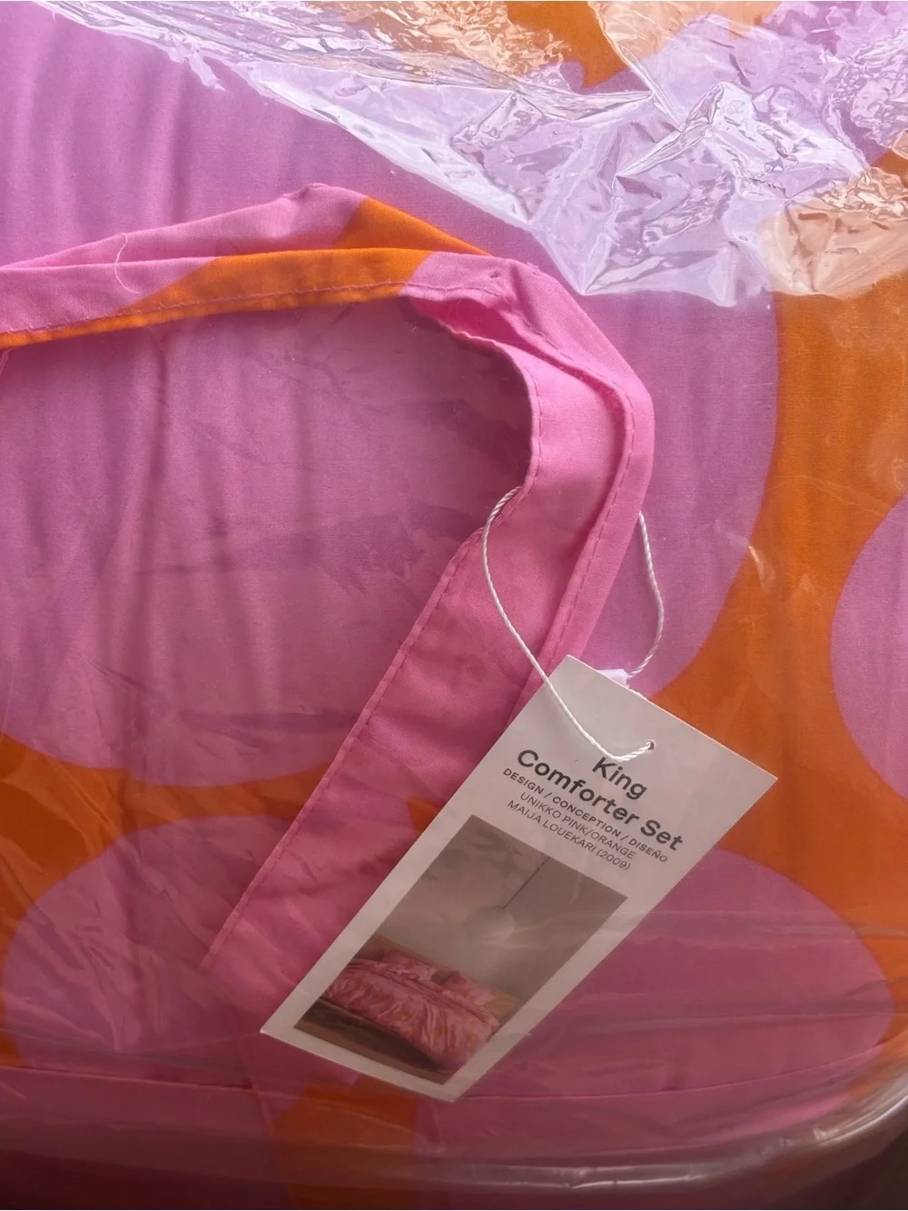 Marimekko Unikko Pink Orange Floral King Cotton Comforter Set 3PC NWT